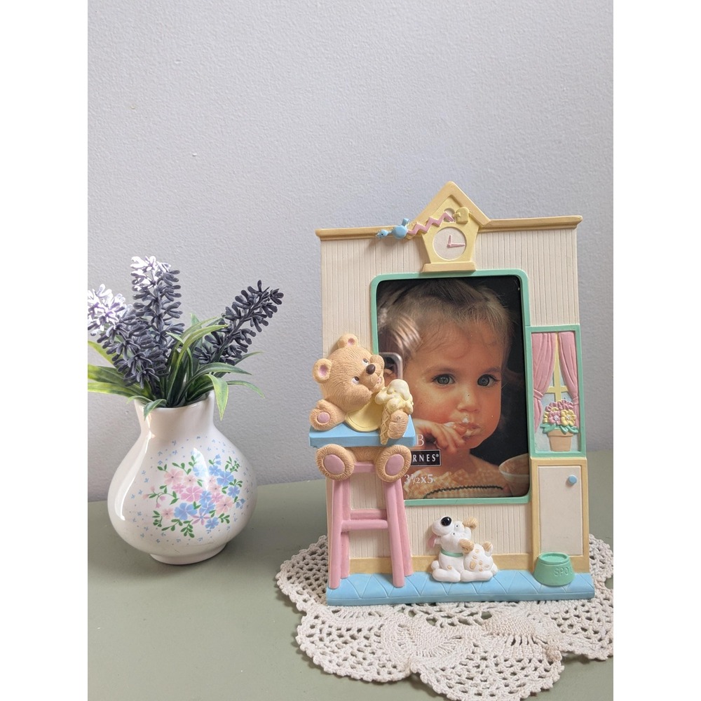 Vintage 1992 Burnes Teddy Bear Photo Frame 3.5x5 Nursery Decor